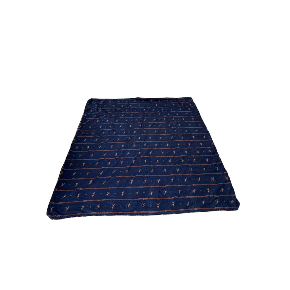 Vintage ILGWU Union Made Reversible Equestrian Horse Belt Duvet Cover Navy Blue